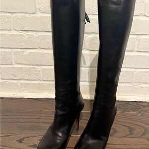 Gucci Black Leather Knee-High Women's High Heel Platform Boots